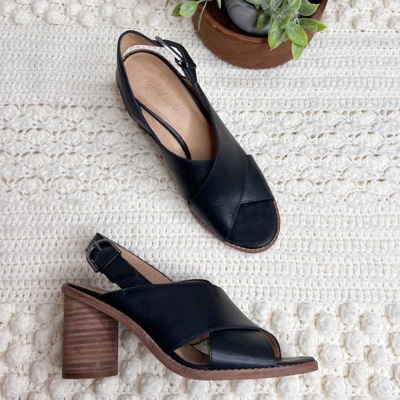 MADEWELL Women’s The Ruthie Crisscross Sandal Leather Black Round Block Heel 6.5 - Picture 2 of 13